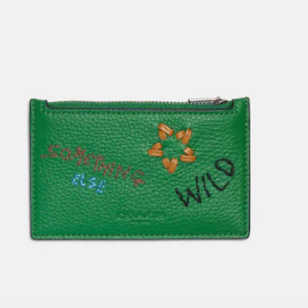 Coach Zip Card Case With Diary Embroidery